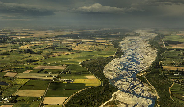 Waimakariri River looking east across the Canterbury Plains